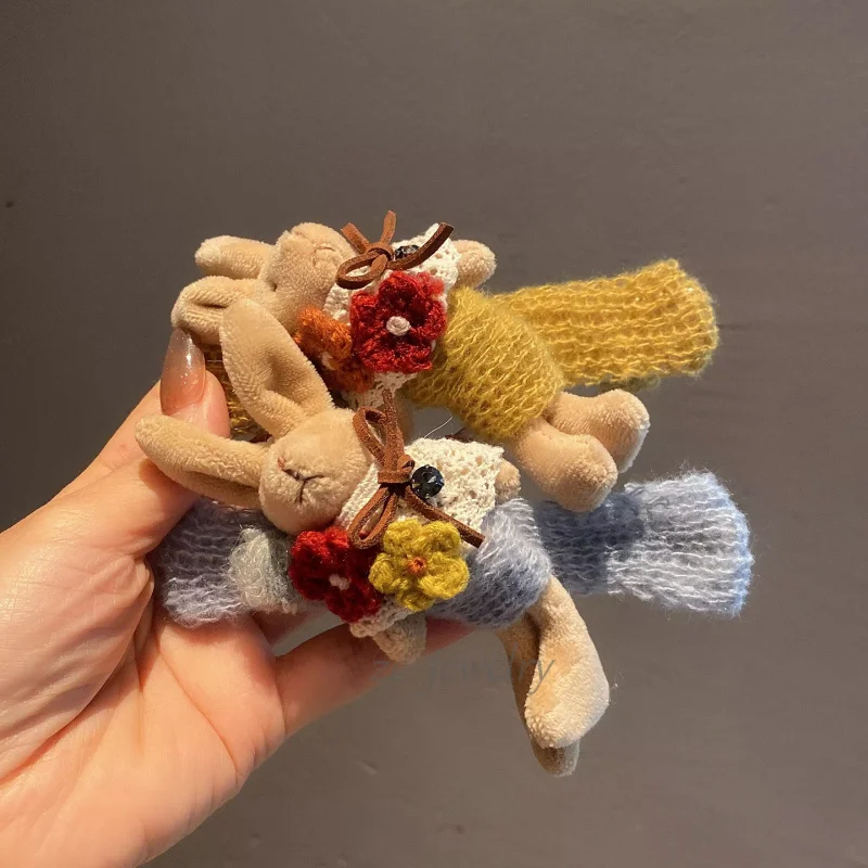 

Korean Version Dongdaemun Cartoon Plush Rabbit Shiny Diamond Bow Hair Clip for Women High-end Sweet Back of Head Hairpin