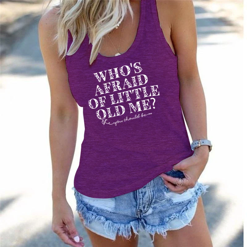 Who Afraid of Little Old Me Heart Print Funny Sleeveless Vests Harajuku Fashion Street Shirts Women's Sexy Suspenders Tank Tops