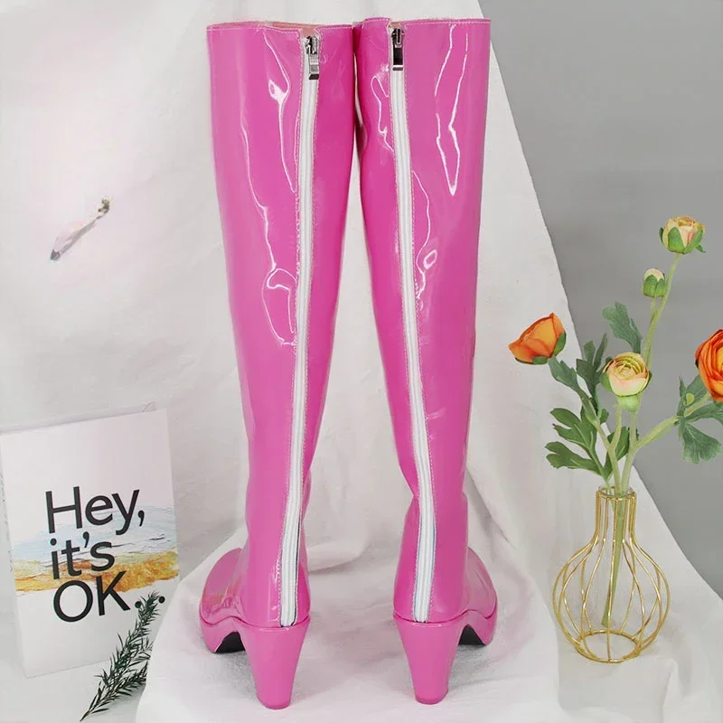 Zapatos de Cosplay de Anime OSHI NO KO Hoshino Ai para mujeres y niñas, zapatos de tacón alto, botas de cuero PU rosa, accesorios de utilería para Halloween