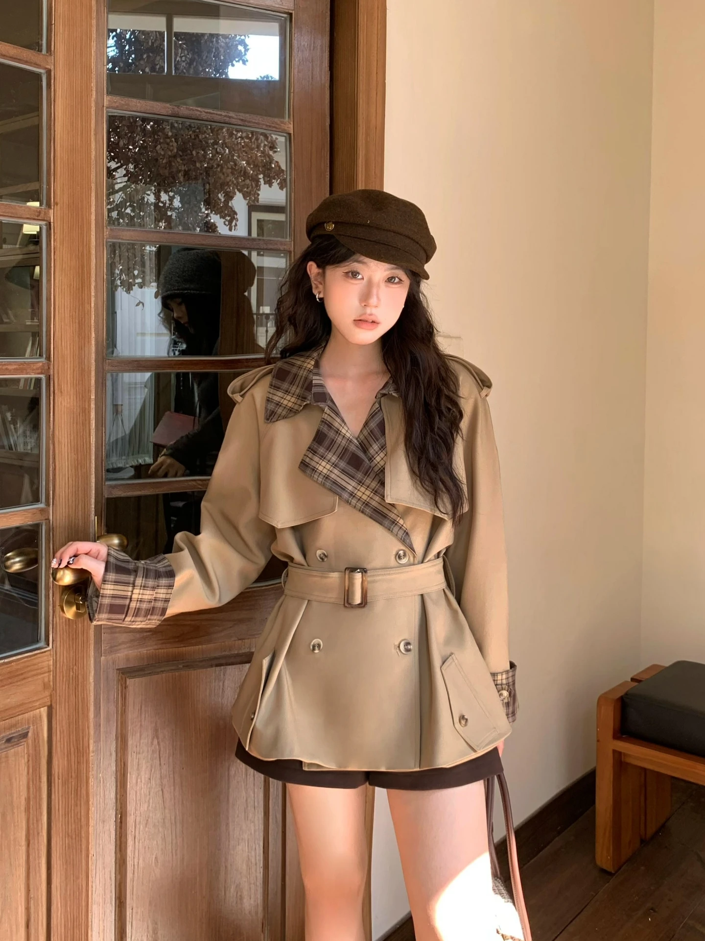 

Пальто Moby London Autumn Vintage в клетку с поясом, маленький размер, верхняя одежда для осени и зимы, для повседневной носки, с длинными рукавами