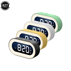 Fashion Music LED Digital Alarm Clock Voice Control Night Light Design Desktop Clocks Home Table Decor Built-in 1200mAh Battery