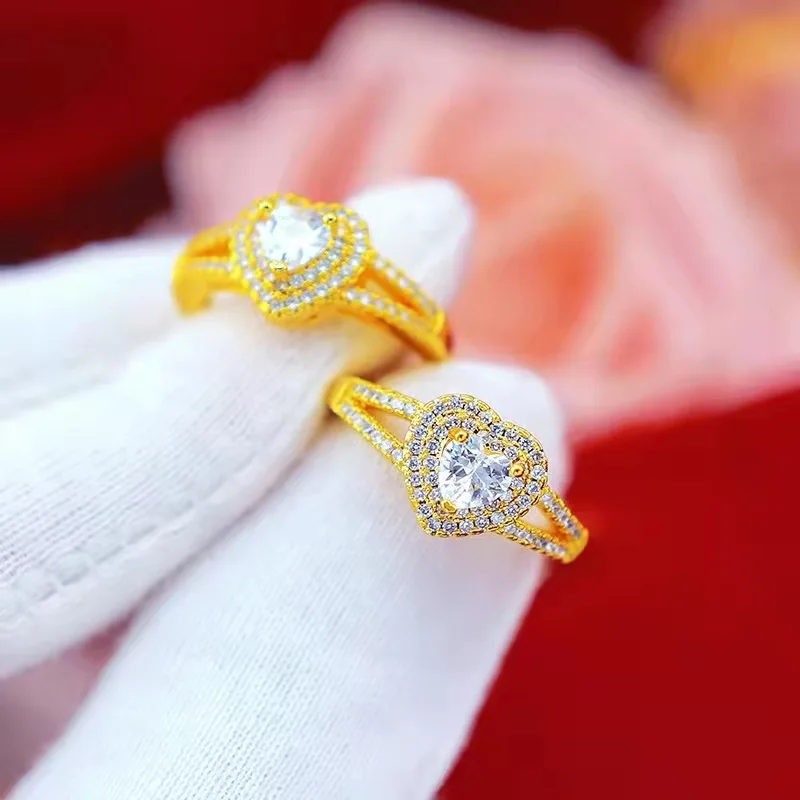

Women's 24K Gold AU999 Zircon Heart Ring | Magnetic detachable zircon with inscriptions, intimate for special occasions