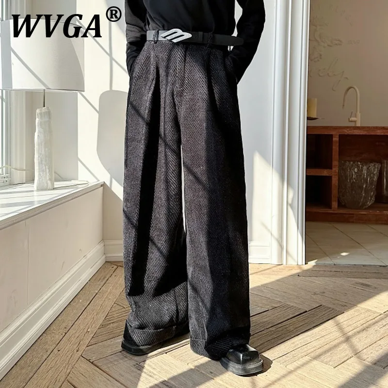 

WVGA Spring Autumn New Men's Tide High Street Korean-Chic Silver Silk Twill Striped Velvet Trendy Straight Suit Pants Ins W10327