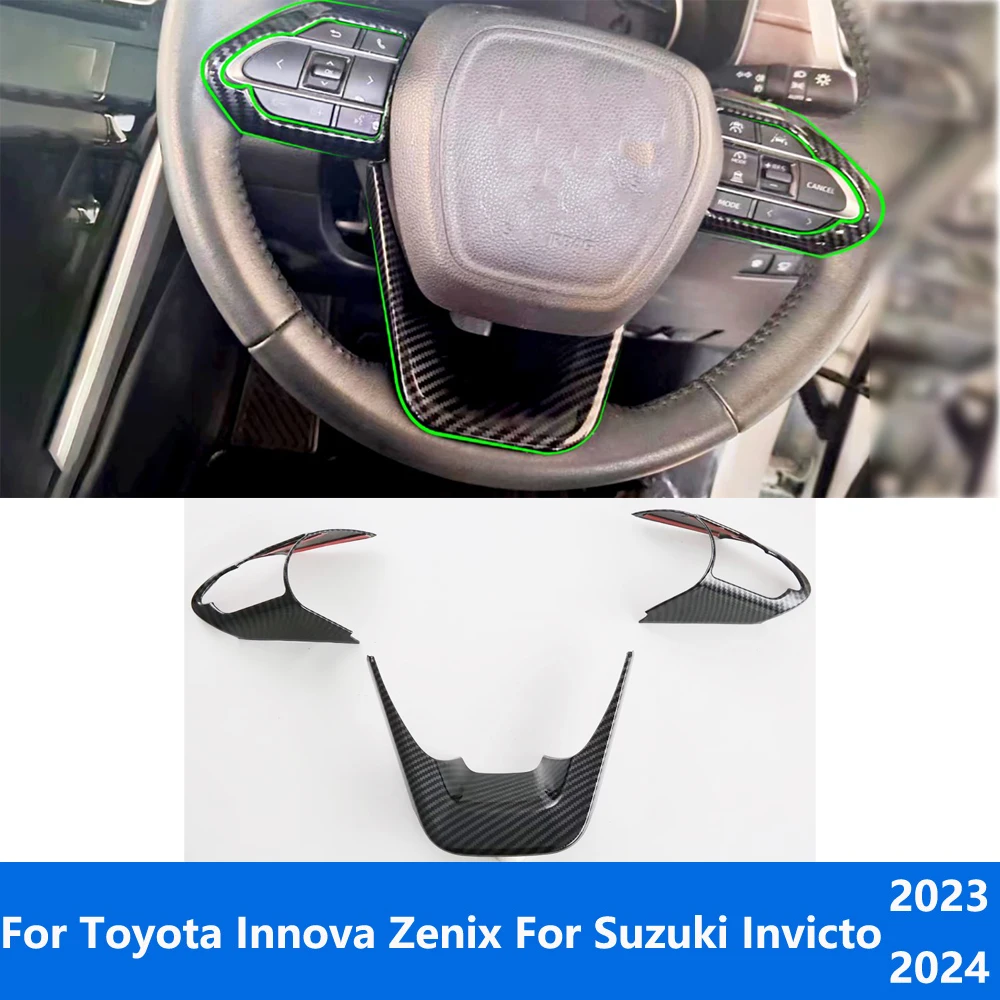 For Toyota Innova Zenix For Suzuki Invicto 2023 2024 Carbon Fiber Steering Wheel Cover Moding Trim Decoration Car Accessories