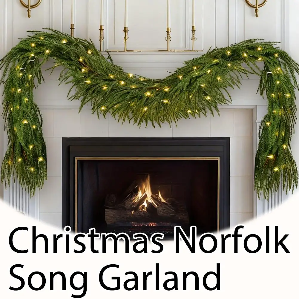 عيد الميلاد نورفولك الصنوبر جارلاند مع أضواء ل عباءة الموقد ديكور فروع الصنوبر الاصطناعي اكاليل الجدار الشنق حلية #5