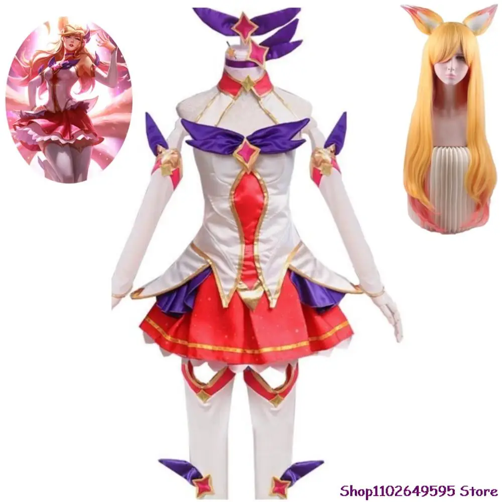 Game LoL Star Guardian Ahri De Negenstaartvos Cosplay Kostuum Pruik Anime Sexy Vrouw Top Rok Halloween Carnaval Party pak