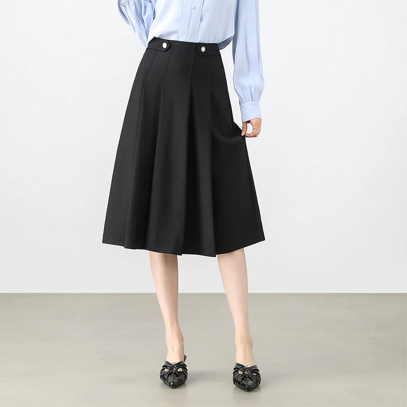 

SENTUBILA женская плиссированная юбка, новинка 2025, темпераментная модная однотонная юбка трапециевидной формы длиной до колена с металлическими пуговицами, женская одежда 113Q37564