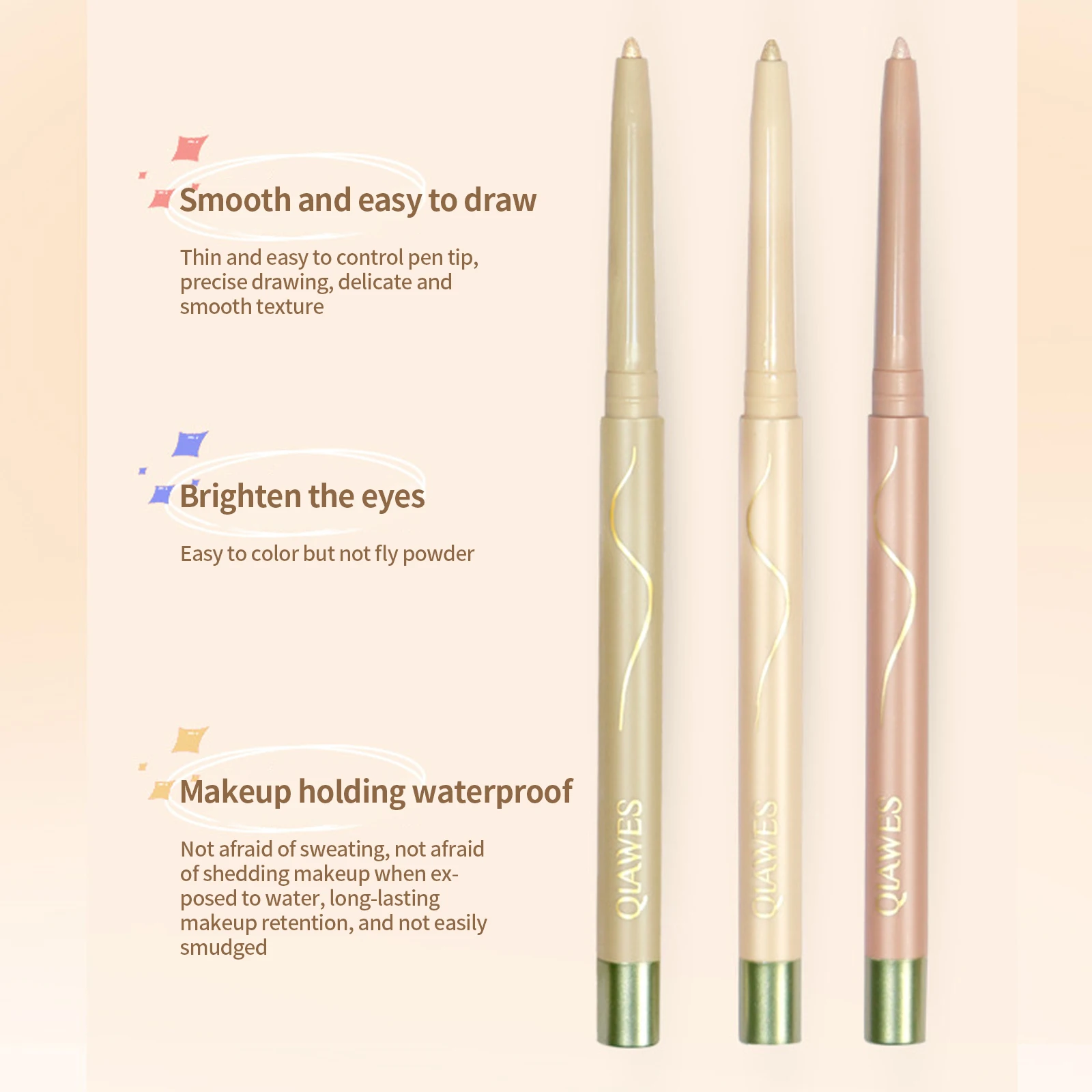 Drop-shaped Glitter Eyeshadow Eyeliner Pencil Makeup Waterproof Lasting Shimmer Bright Peach Pink Highlighter Lying Silkworm Pen