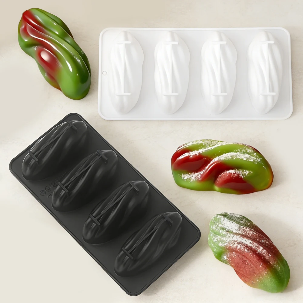 Forma de Silicone para Chocolate com Design de Pistache (1 ou 4 Cavidades), Molde para Bolo Mousse Francês, Utensílios de Cozinha para Confeitaria, Utensílios de Silicone para Assar