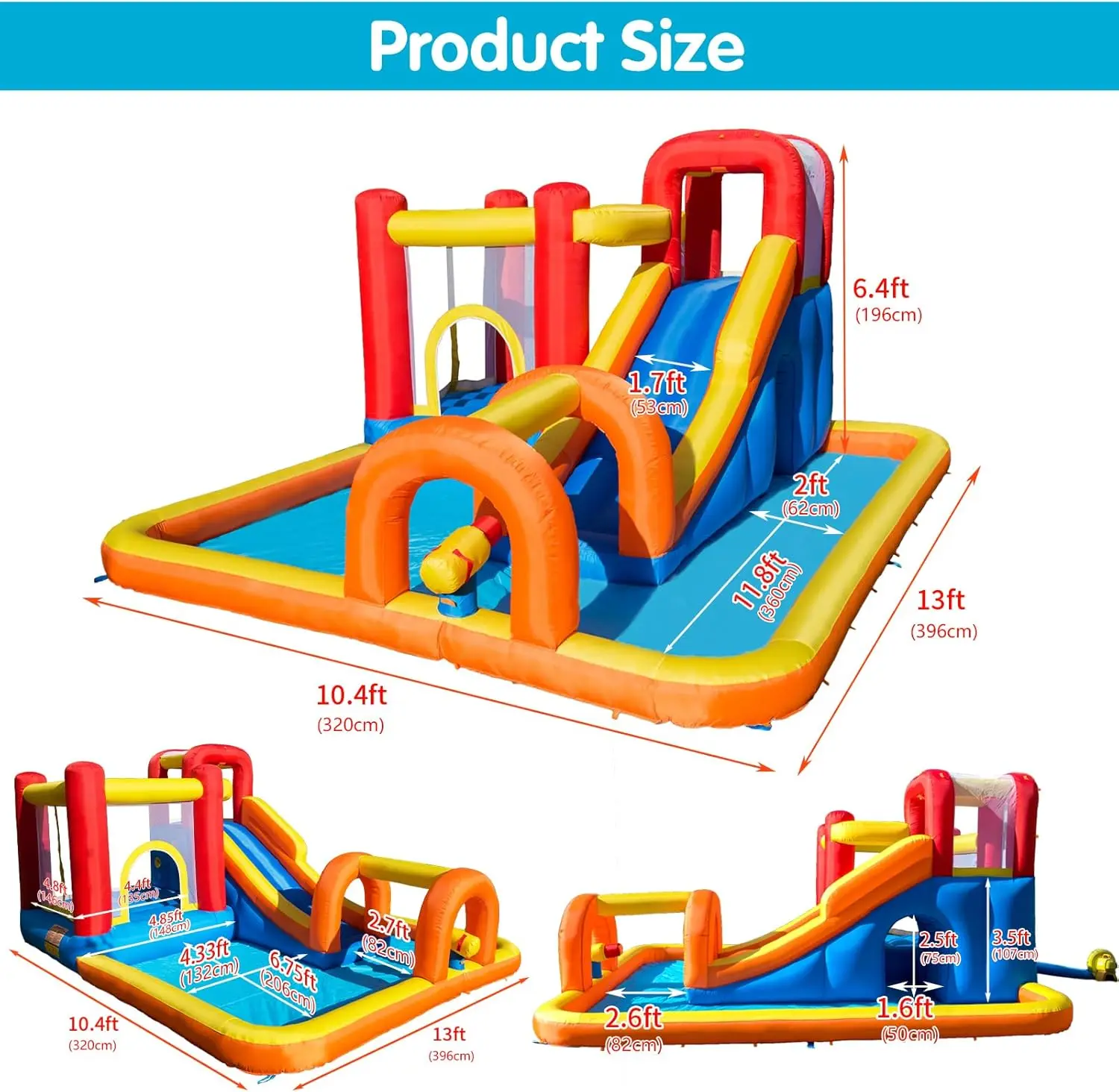 Bounce House Water Park with Long Water Slide & Large Splash Pool Fits 5 Kids, Endless Fun