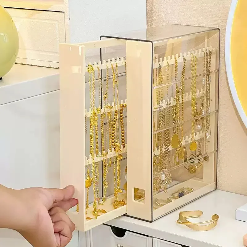 Transparente staubdichte Aufbewahrungsbox für Halsketten, verwicklungssicherer Schmuckständer, Organizer für Halsketten, Armbänder und Schmuck. – Detail 1