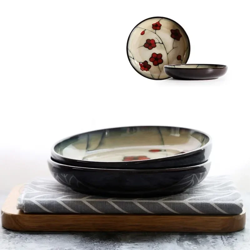 Japanese Ceramic Tableware Household Hand-painted Plum Blossom Ceramic Plate Rice Bowl Home Dinner Plates Kitchen Accessories