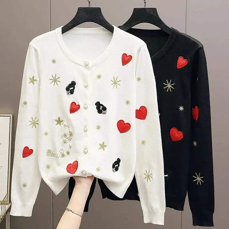 

Женский свитер, осенний новый женский трикотаж с длинными рукавами, Mujer, кардиган, куртка для отдыха, топ с вышивкой пчелы и цветком, джемперы