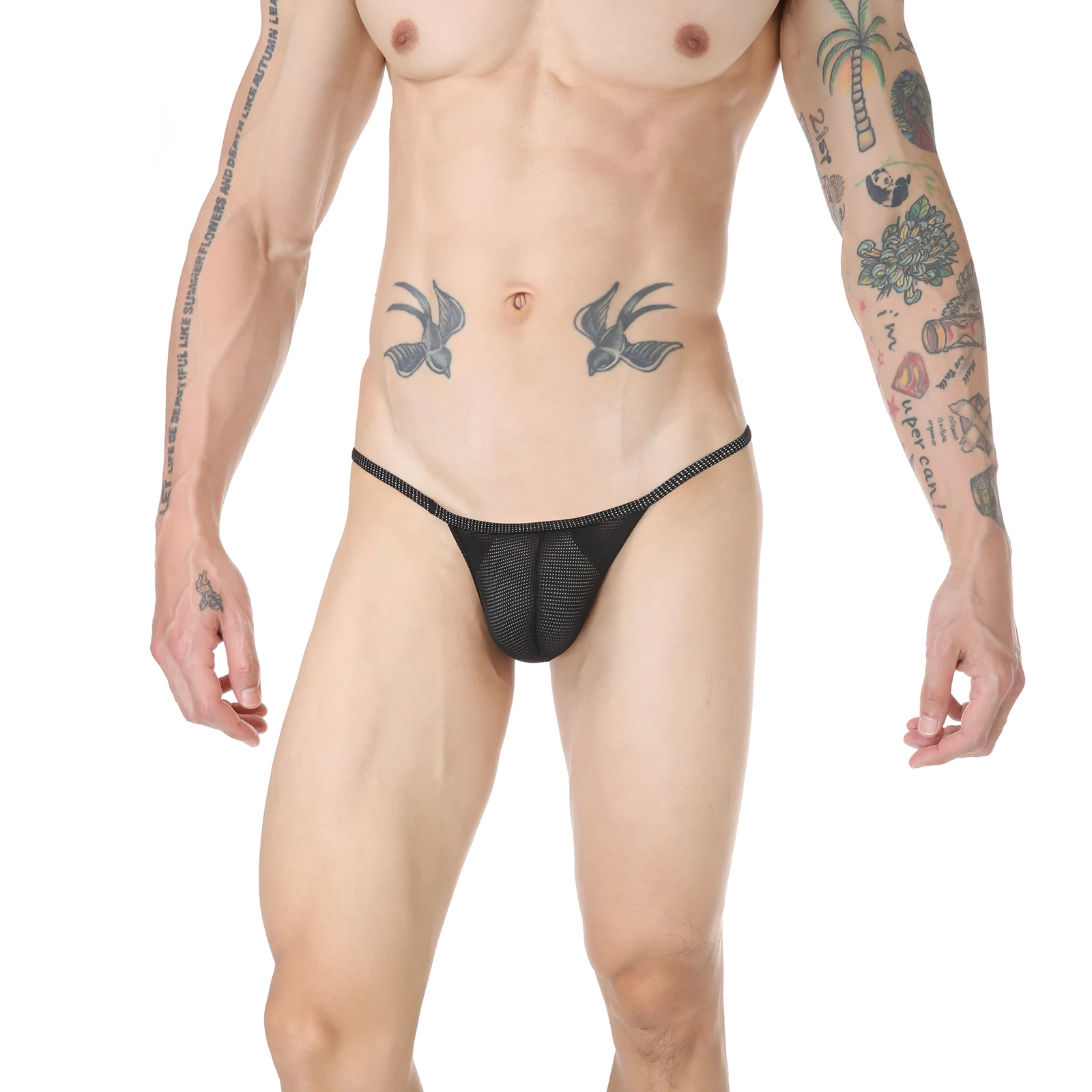 Men Mesh Panties Sexy Bulge Pouch Thongs Low Waist G-Strings Thong Bikini Breathable Lingerie Solid Color Man Exotic Underwear