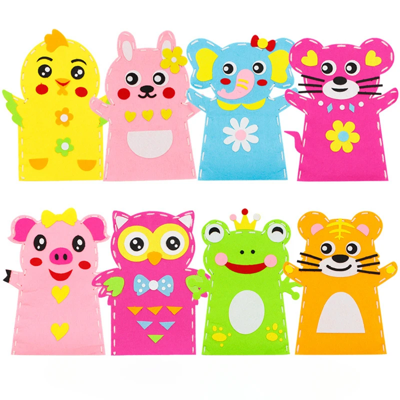 

Children Cartoon DIY Hand Puppet Craft Toys Kindergarten Educational Non-Woven Handmade Paste Material Sewing Kit Kids Xmas Gift