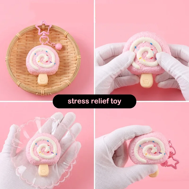 Simulated Strawberry Candy Ice Cream Squeezing Toys Handmade Creative Slow-bouncing Soft Pressing Fidget Stress Relief Toy Gifts
