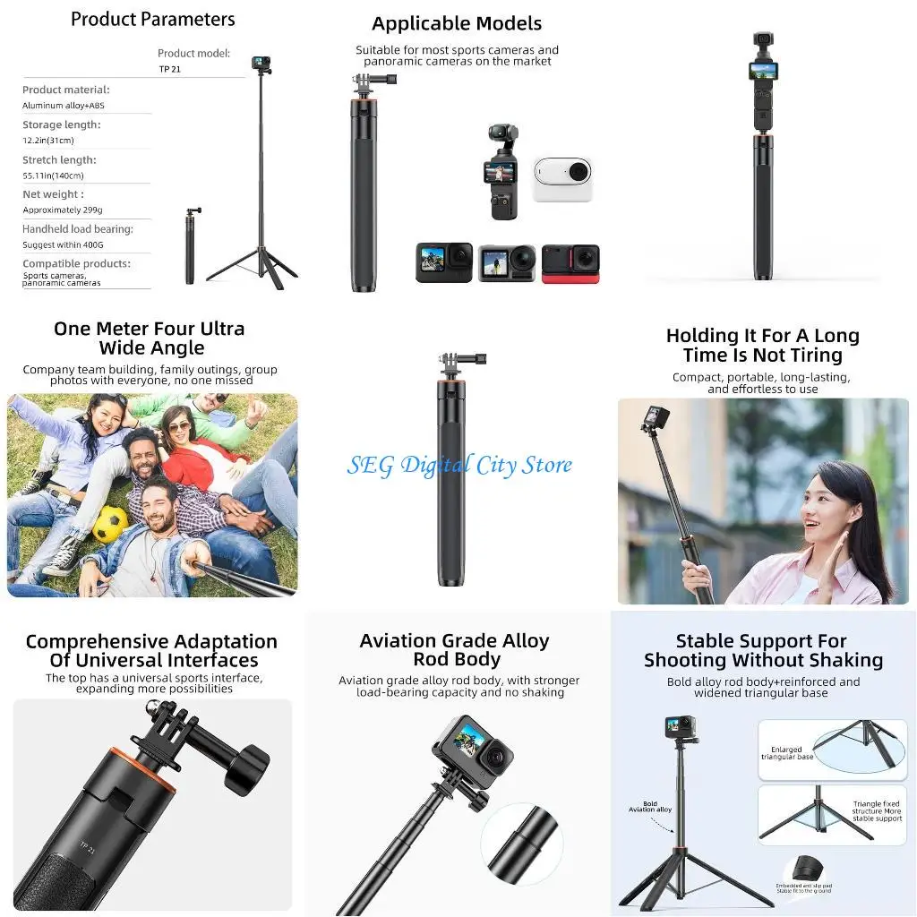 

U75B Extension Rod Selfies Tripod Integrated Flexible Camera for Pocket3 Camera