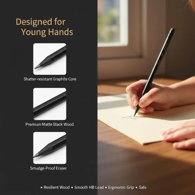 10-piece Black Wooden Pencils, HB Hexagonal Lead, Optional Writing Tools Pack. Durable For Writing During Exams view 3