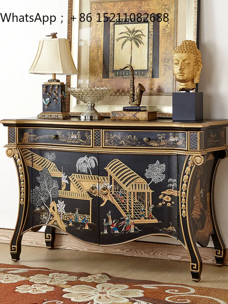 SCY entrance solid wood decorative cabinet living room partition cabinet retro screen cabinet