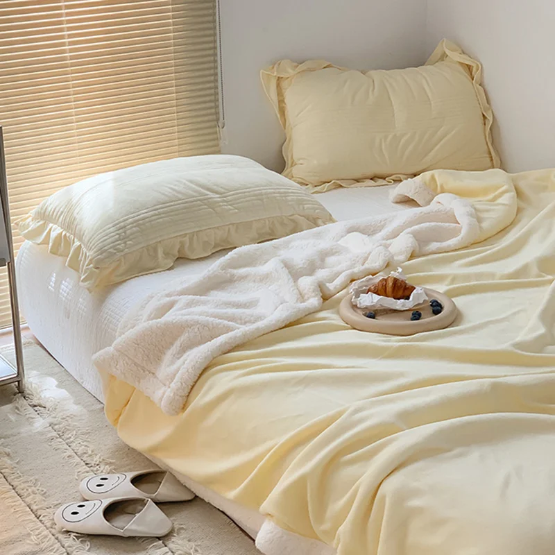 Multi-Purpose Solid Color Lamb Wool Blanket High Quality Warm Milk Velvet Quilt for All Seasons Napping Shawl for Office Travel