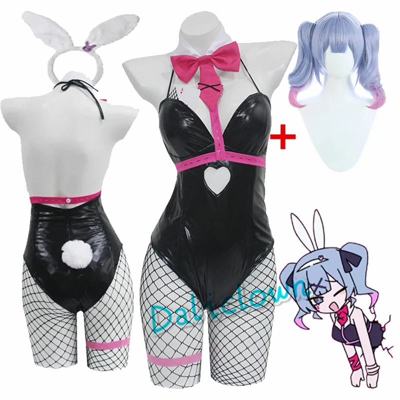 Miku Rabbit Hole Cosplay Costume parrucca Anime Black Patent Leather Bunny Girl Sexy Body Suit Halloween Party Outfit con orecchie