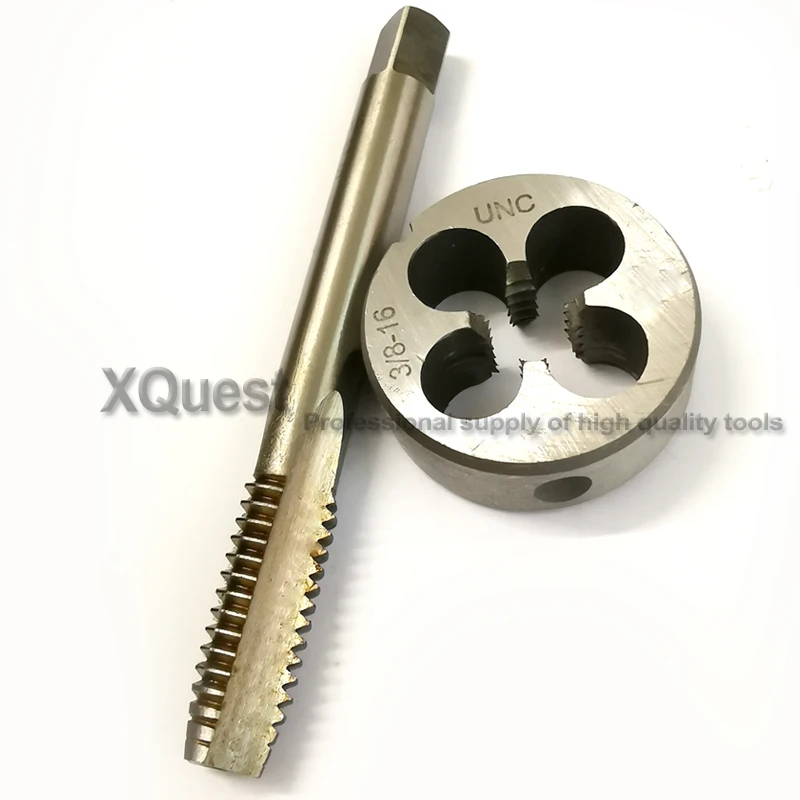 2pcs Unified Left Hand tap and die set UNC3/8 3/8 UNC3/8-16 UNC LH Fine screw thread taps round dies UNF3/8 UNF 3/8-24