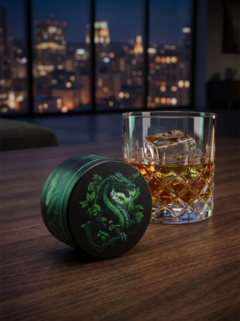 Green Dragon Pattern 50mm Metal Spice Grinder 4 Layer Manual Spice Grinder with Mesh Screen Storage Chamber for Kitchen Travel
