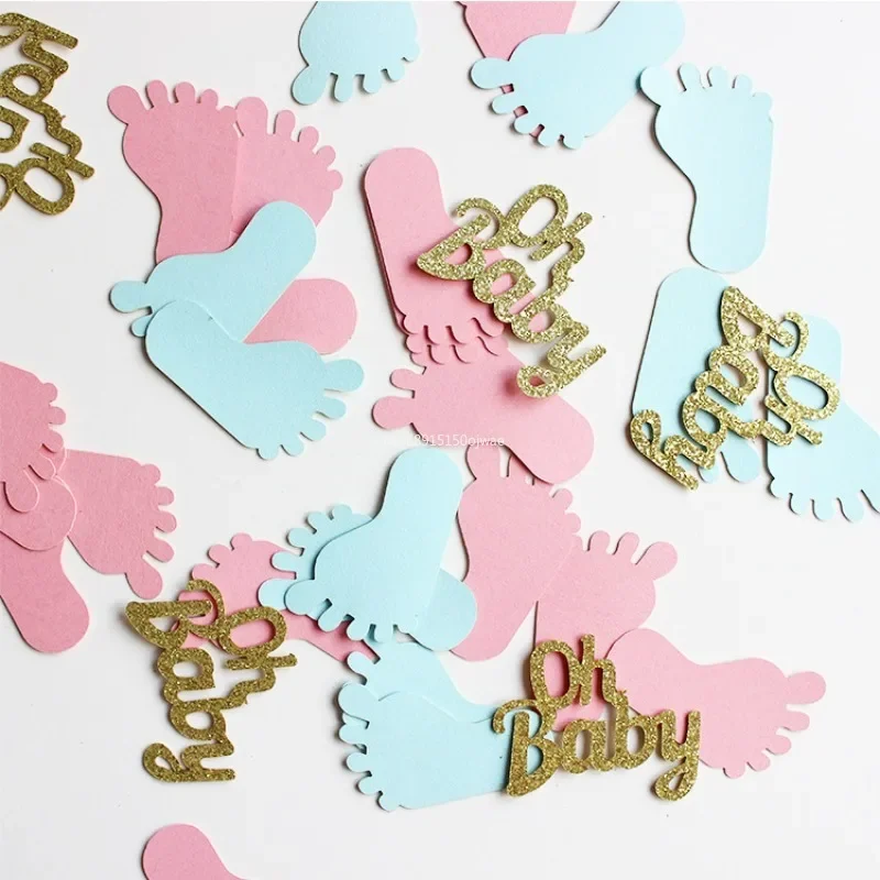 100pc Gender Reveal Party Decoration Oh Baby Foot Paper Confetti Kids Happy Birthday Boy Girl Baby Shower Table Scatter Supplies