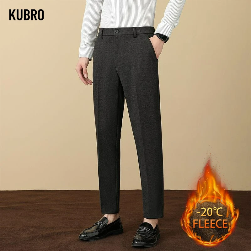 

Fashion Men Autumn Winter Business Casual Suit Pants Male Fleece Lined Thickened Pants Breathable Cold Protection Black Trousers