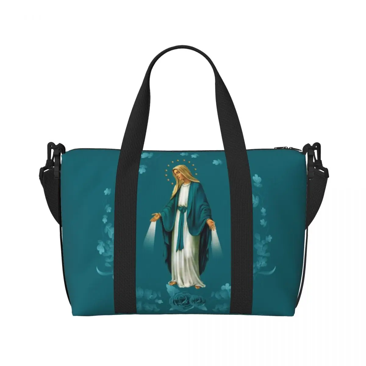 Custom Large Holy Mary Tote Bag Women Catholic Virgin Mary Shopping Shoulder Beach Gym Travel Bag