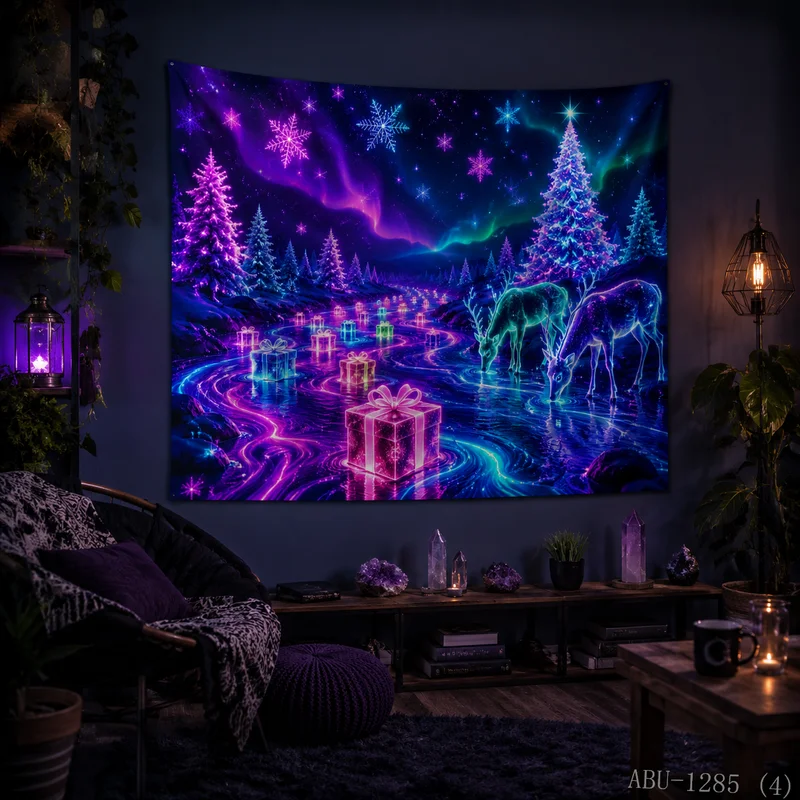 VIKAMA Purple Blue Star River Fluid Vortex Neon Gift Box Starry Sky Christmas Tapestry HD Wall Hanging Decor for Living Room