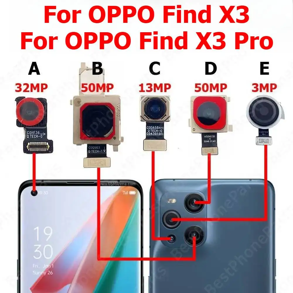 Rear Front Camera For OPPO Find X3 and X3 Pro Backside Facing Frontal Selfie Back Camera Module Mobile Phone Replacement Parts