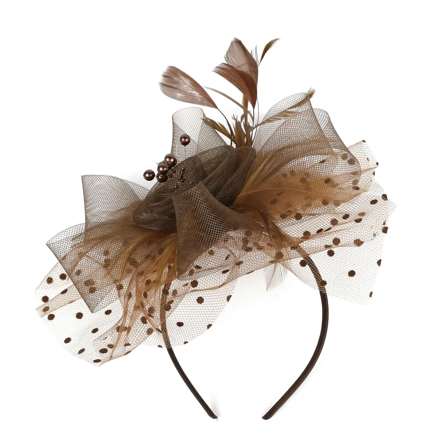 Women Girls Cocktail Mesh Flower Hair Fascinators Feathers Hair Clip Alice Headband Clip Fascinator Hat Tea Party Headband