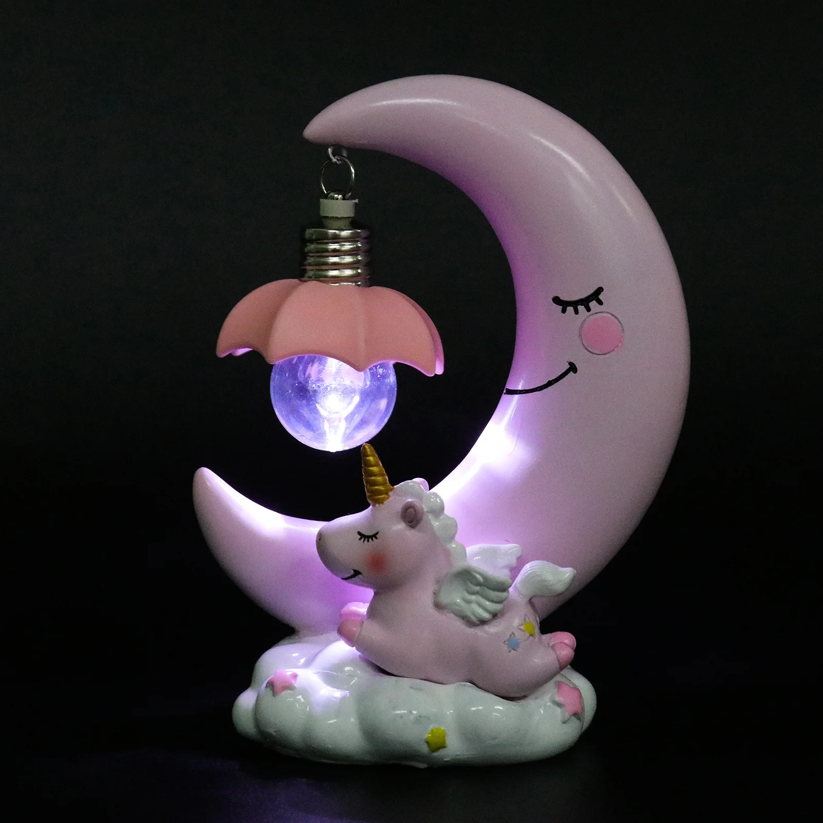 1 pz unicorno luna resina lampada da notte lampada da comodino cartone animato luce decorativa regalo per bambini camera da letto soggiorno ornamenti sul comodino