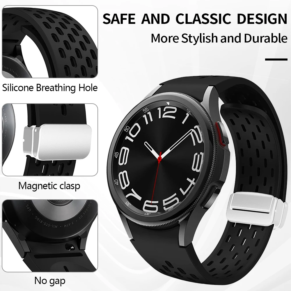 Cinturino in Silicone per Samsung Galaxy Watch 4/5/5pro/6 40mm 44mm 45mm bracciale con fibbia magnetica per orologio 4/6 Classic 43mm 47mm Band