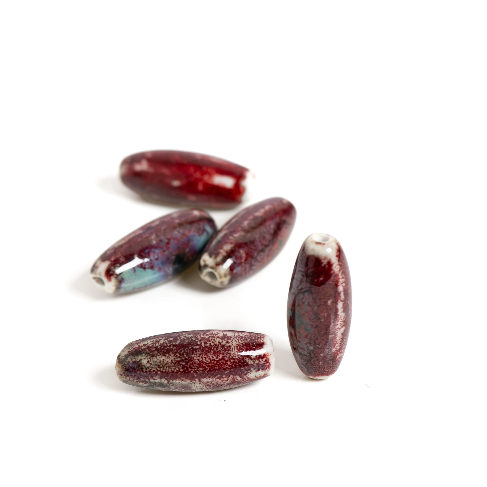 Noble Long Thin Tube Ceramic Beads Reddish Drunken Concubine for Jewelry Making 5 Pieces 29mmx12mm with 2mm Hole TCZ625