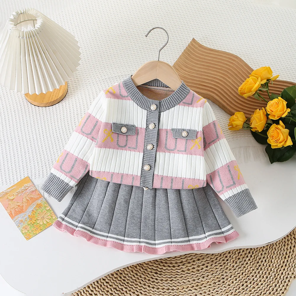 2PCS SETS of Fall Winter Sweater Adorable kids' sets and outfits for Cute Girls Knit Long Play Set