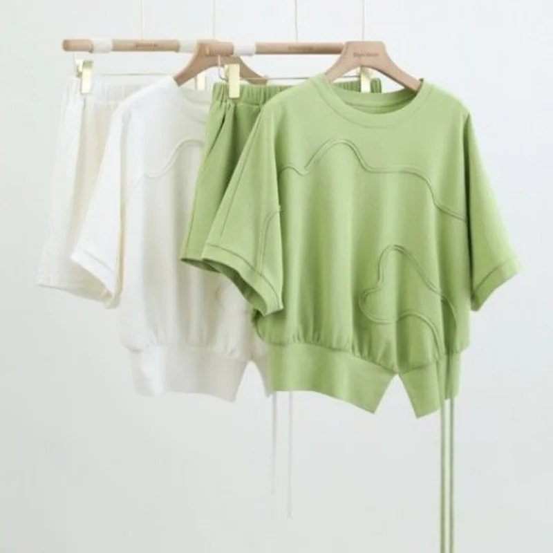 Women's Summer Sporty Style Green T Shirt Short Pants Two Piece Suits Lady Casual Short Sleeve Tops Trousers Outfits 2025