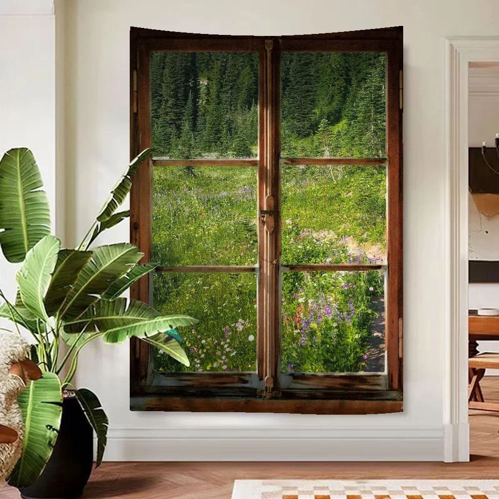 المناظر الطبيعية الخضراء نافذة نسيج الفن الطباعة الفن الخيال العلمي غرفة ديكور المنزل جدار ديكور فني #1
