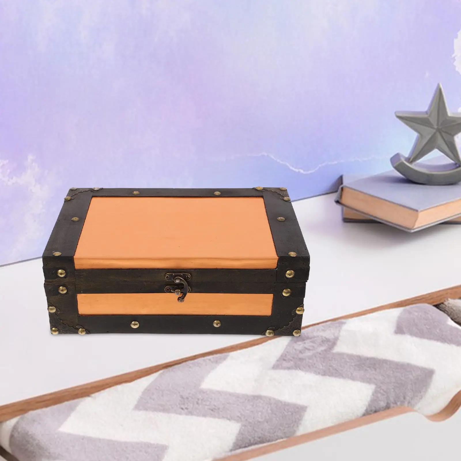 Vintage Storage Chest Treasure Box Lock Wedding Keepsake Trunk Creative Desktop Card Keepsake Trunk Wooden Memory Souvenir Box