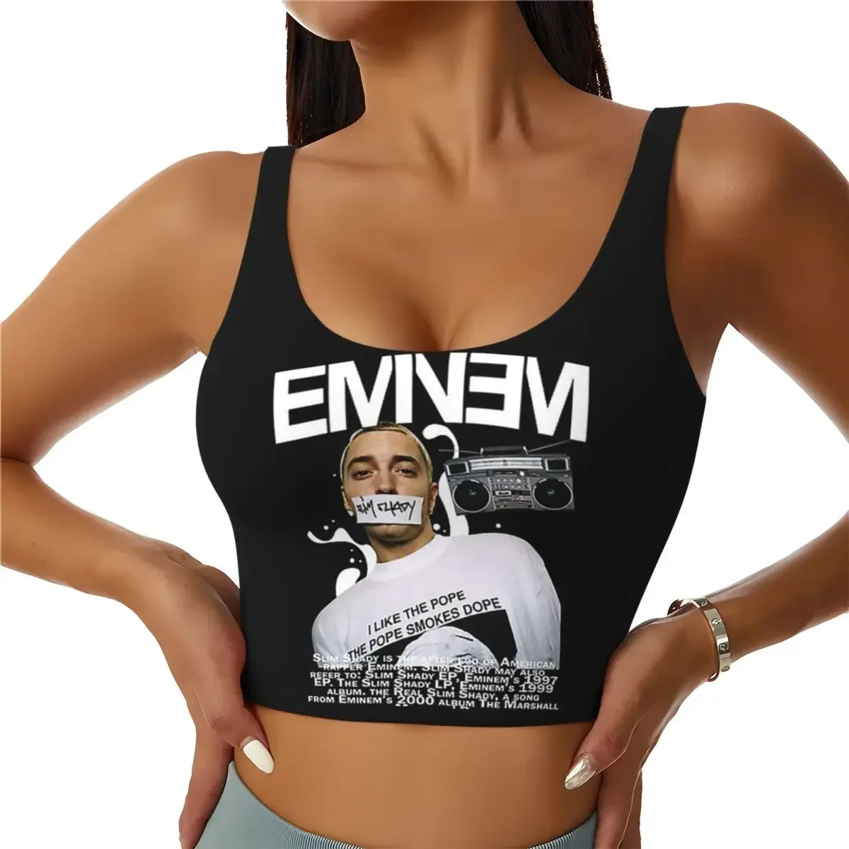 Custom Eminem Slim Shady Music Rap Women Sports Bra High Impact Vest Gym Workout Yoga Crop Tank Tops