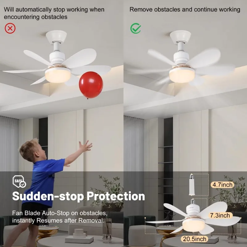 LED 40W ceiling fan with remote control Socket Fan Light for dimming for living room study Kitchen Bedroom and home use