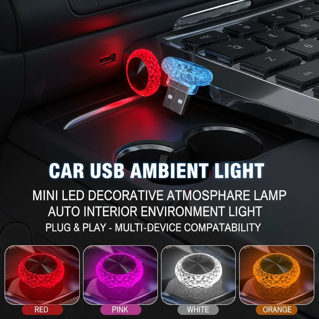 Car USB Ambient Light Colorful Mini LED Decorative Atmosphere Lamps Car Interior Computer Atmosphere Lamp Plug and Play