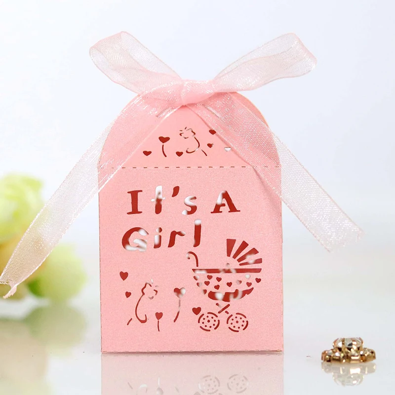 50Pcs Paper Candy Box Baby Shower Birthday Party Chocolate Gift Container Packaging Boxes Gender Disclosure Event Decorations