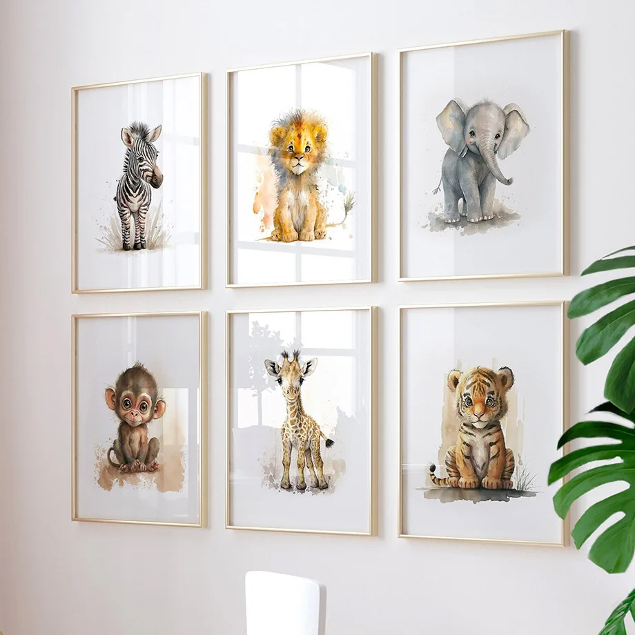 Nursery Animals Lion Giraffe Rhino Monkey Zebra Tiger Wall Art Canvas Painting Posters And Prints Pictures Baby Kids Room Decor
