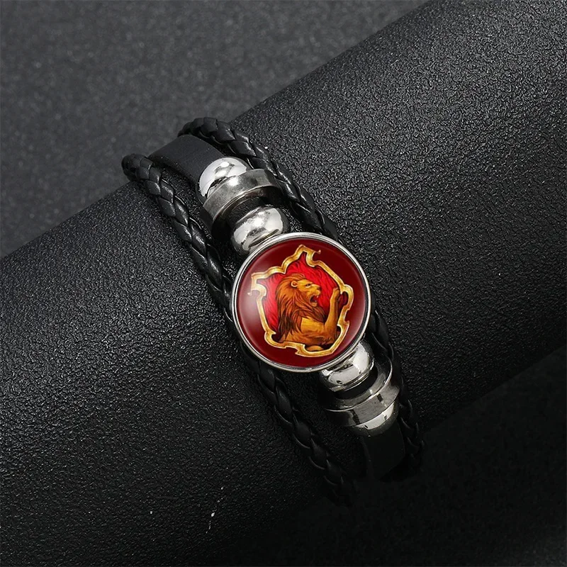 Harry Potter Beaded Leather Bracelet Hogwarts Gryffindor School Witchcraft Badge Time Stone Jewelry Accessories Gift