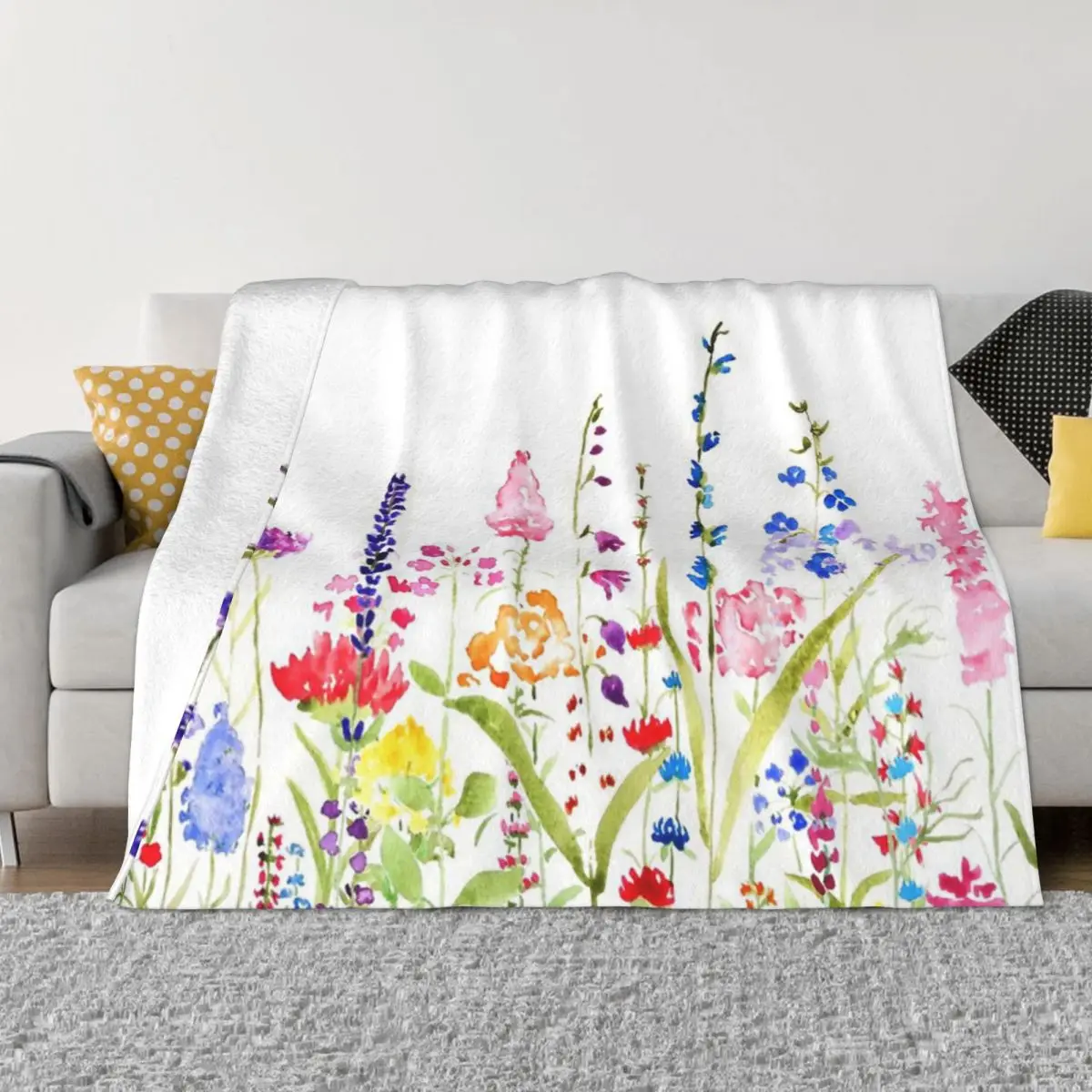 

Hand Painted Colorful Wild Flower Field Quilt Bedroom Winter Blankets Winter Warm Blanket Throw Blanket