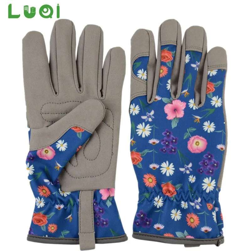 Durable Breathable Anti Stab Wear Resistant Gardening Gloves Women Colorful Print Flexible Soft Grip Outdoor Hand Protect