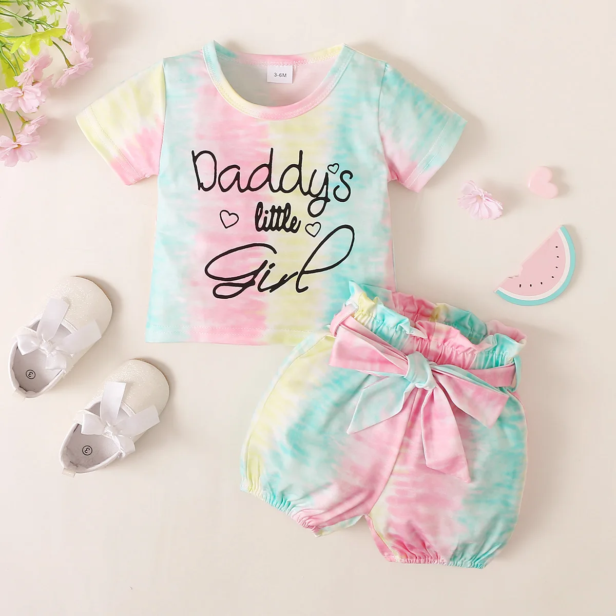 Infant Girl Suit 3-24 Months Baby Girl Clothes Set Tie Dye Top T-shirt +Shorts 2pcs Clothing for Toddler Baby Girl Summer Outfit