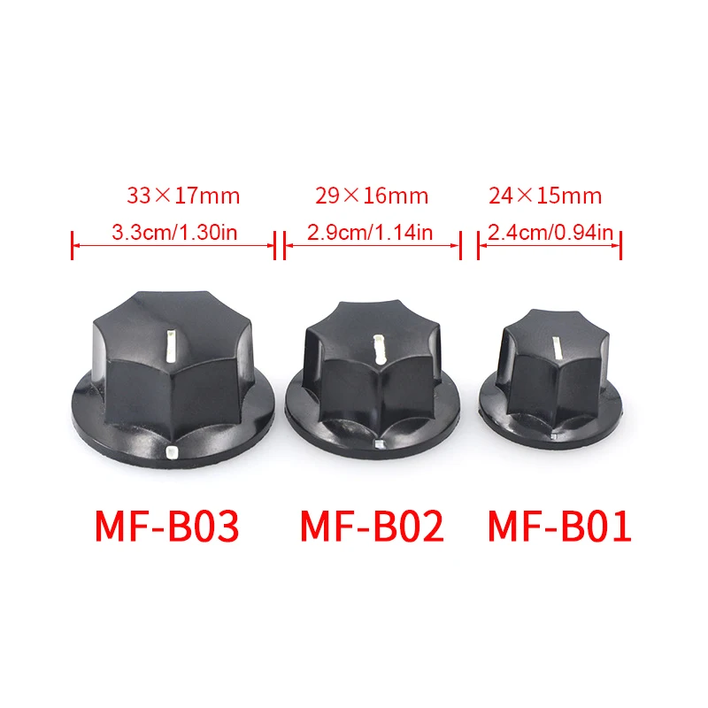 5Pcs New Bakelite Knob MF-B01 MF-B02 MF-B03 Hexagonal Potentiometer Band Switch Cap Inner Hole 6MM Potentiometer Knobs